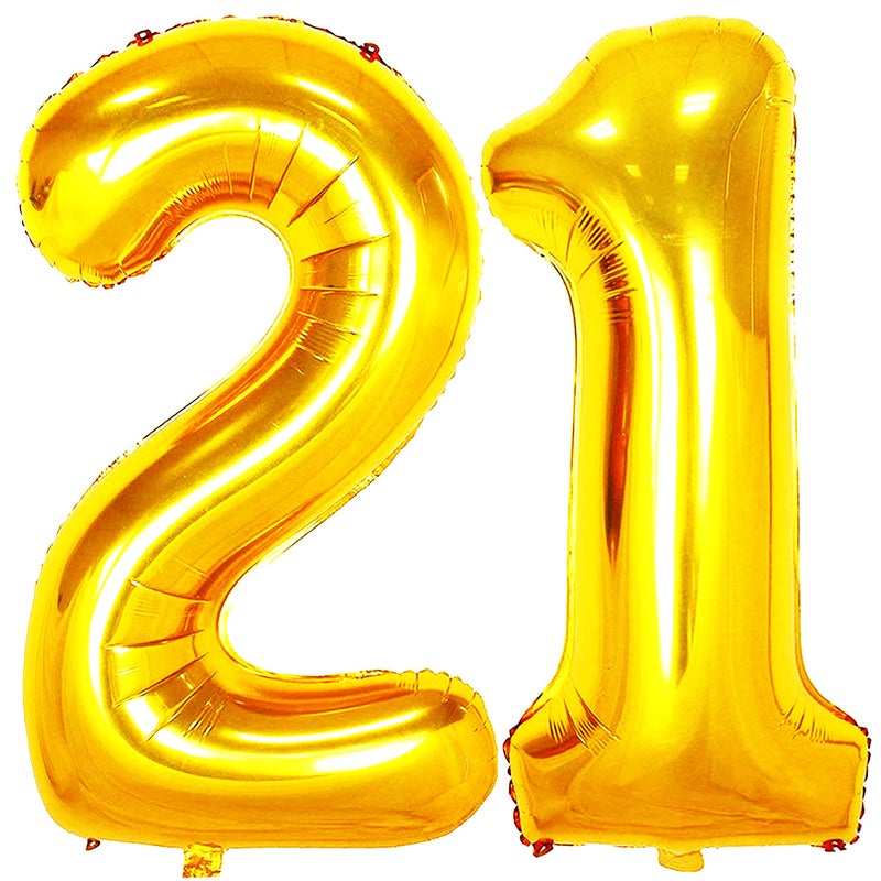 Jonhamwelbor 21 Number Balloons Gold Big Giant Jumbo Number 21 Foil Mylar Balloons for 12th or 21st Birthday Party Supplies 21 Anniversary Events Decorations - Image 1